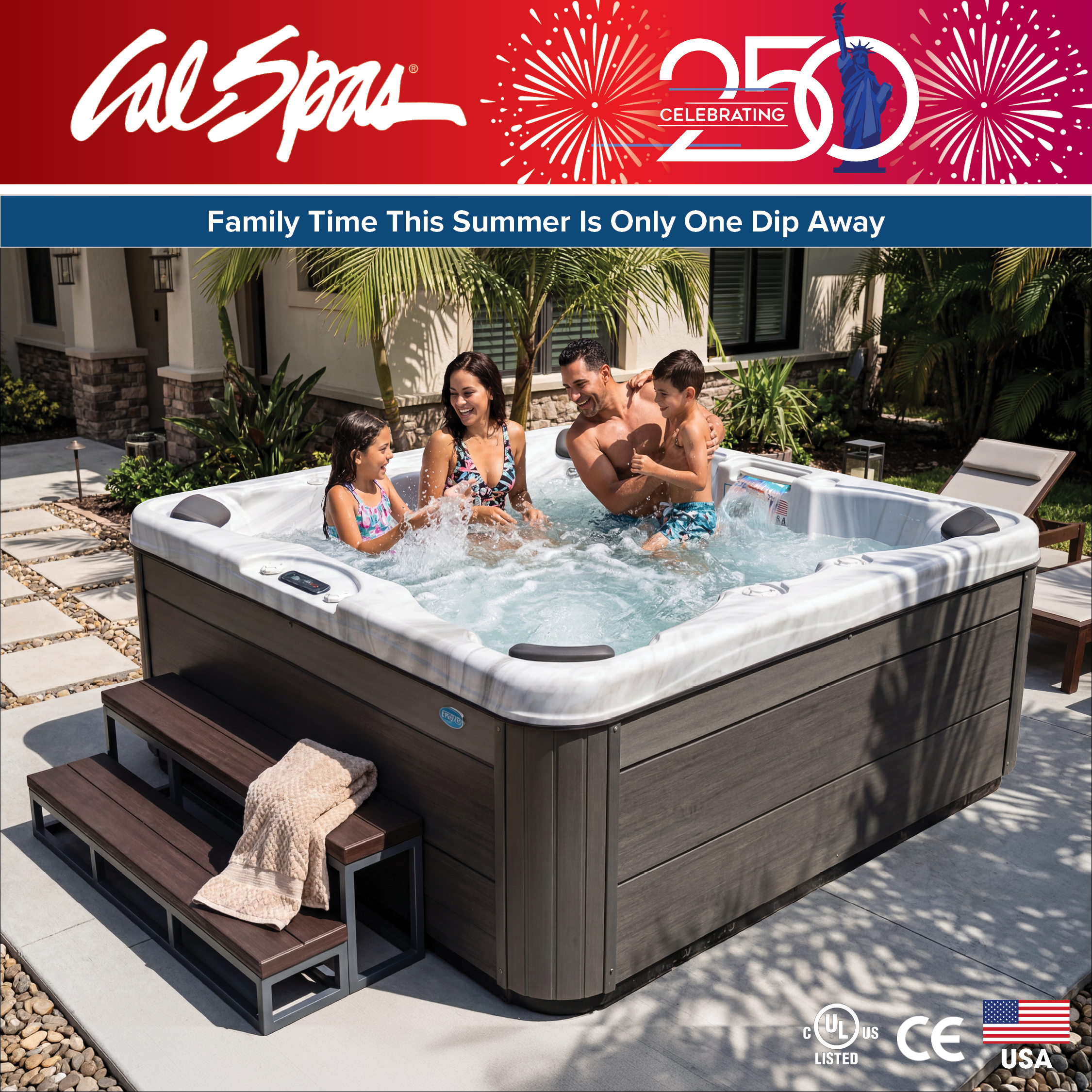 Calspas hot tub being used in a family setting - Live Oak